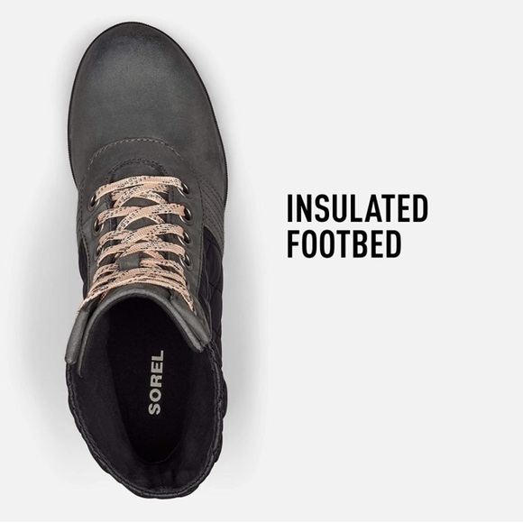 New! Sorel Lexie Wedge Lace Up Waterproof Leather Boot - Dark Slate/Camp - Picture 6 of 14